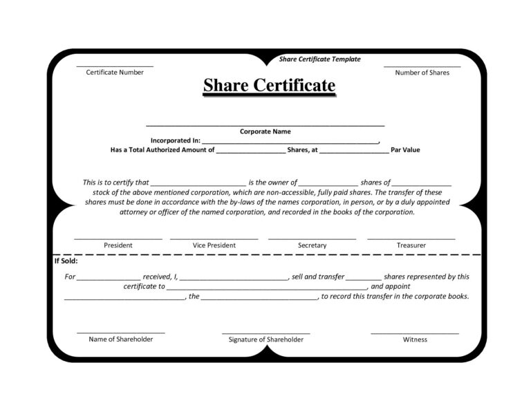 Free Corporate Share Certificate Template