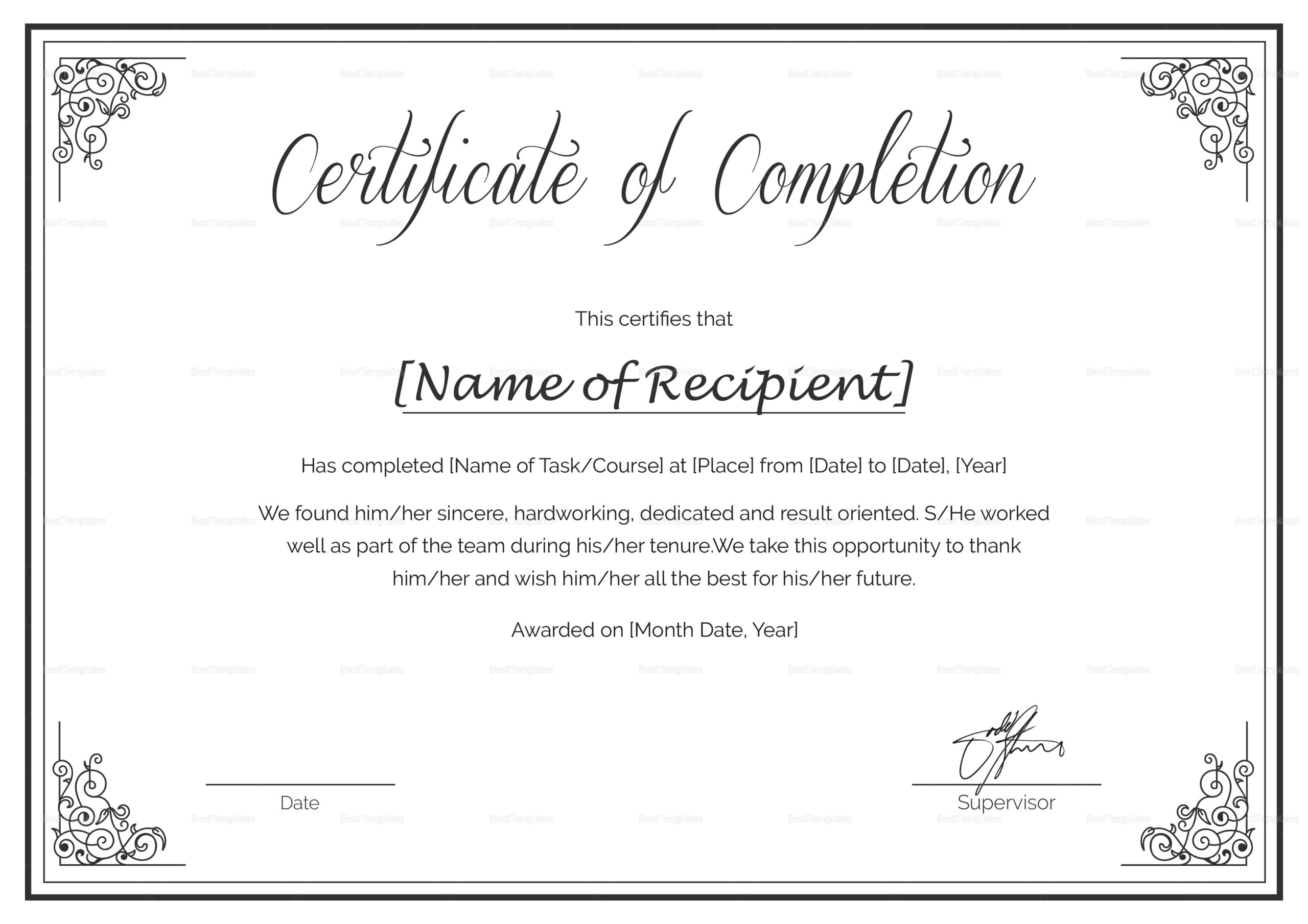 Free Free Training Completion Certificate Templates