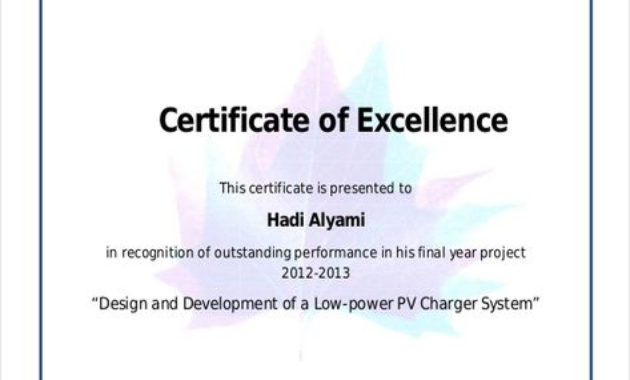 Fresh Certificate Of Excellence Template Word
