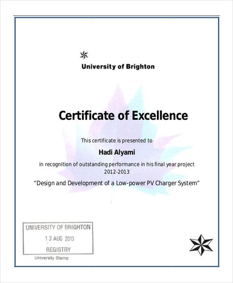 Fresh Certificate Of Excellence Template Word