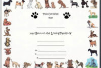Fresh Dog Birth Certificate Template Editable