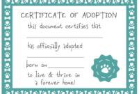 Fresh Pet Adoption Certificate Editable Templates