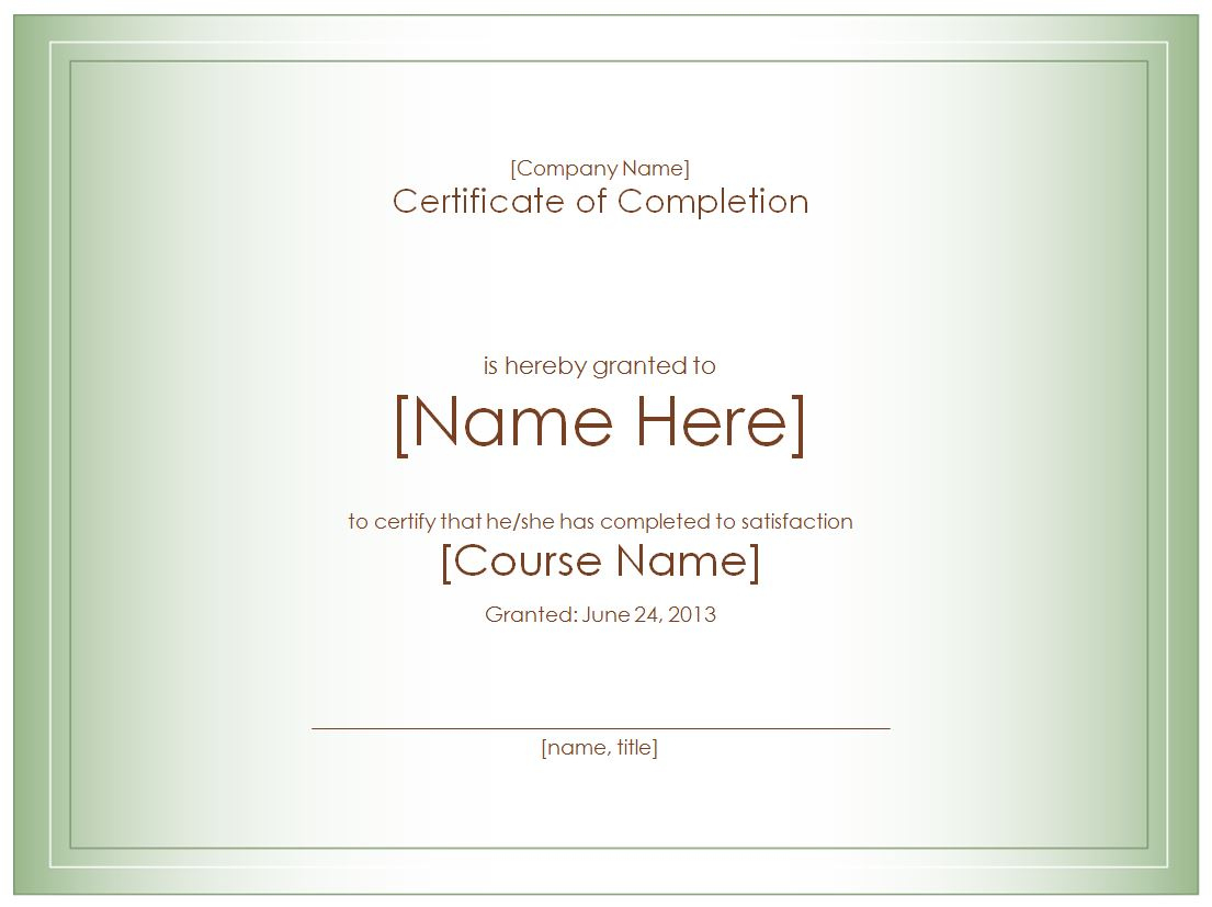 New Class Completion Certificate Template