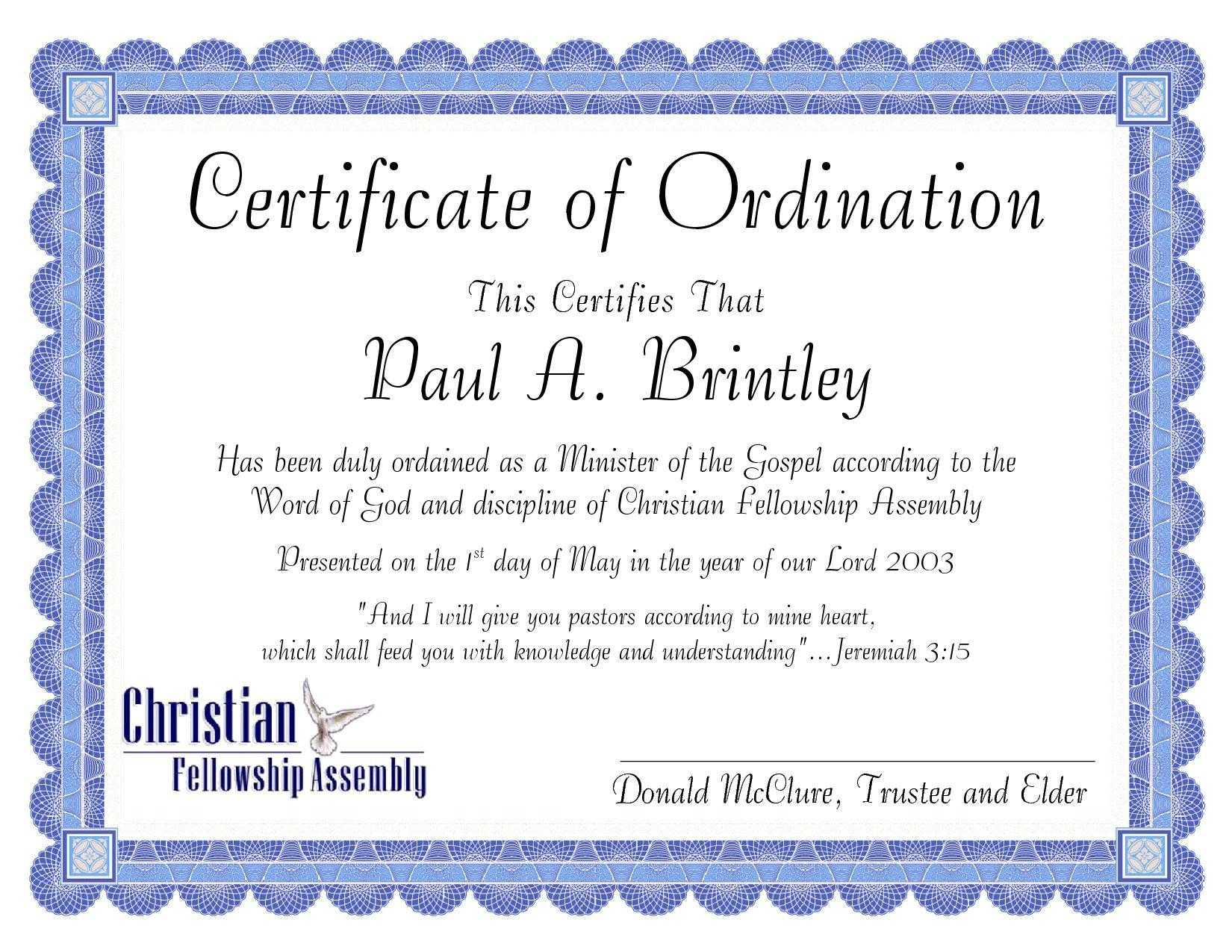 New Ordination Certificate Templates