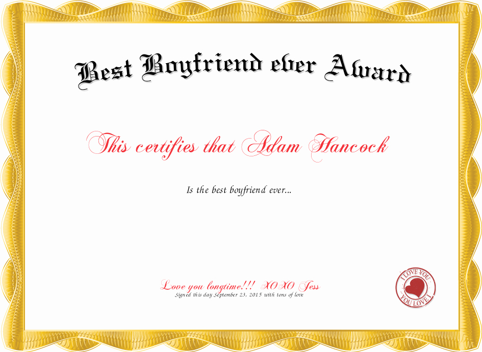 Professional Best Boyfriend Certificate Template