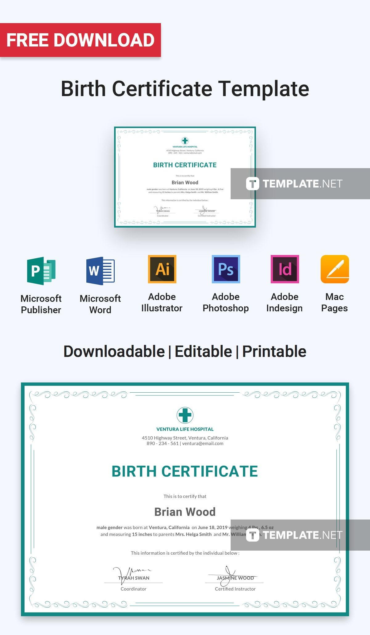Professional Birth Certificate Template For Microsoft Word