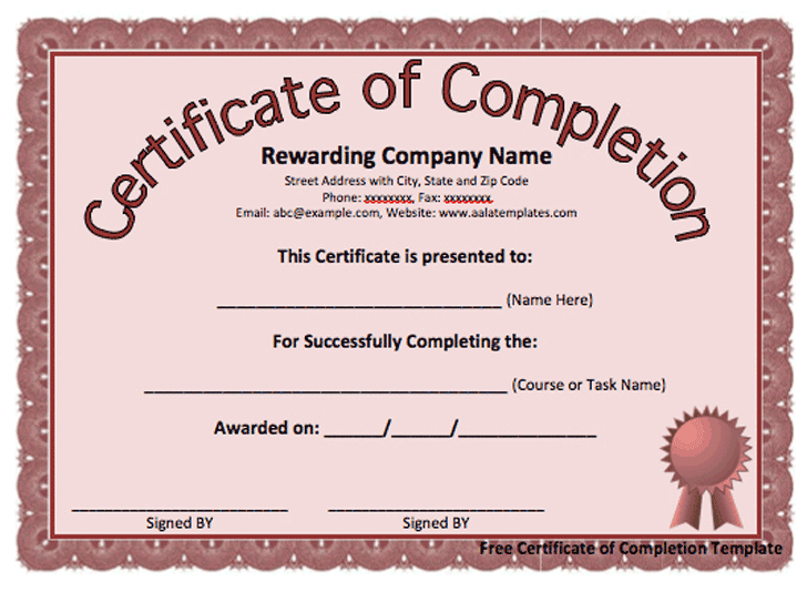 Professional Certificate Of Completion Word Template