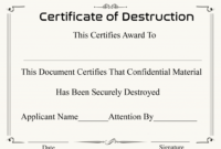 Professional Certificate Of Destruction Template