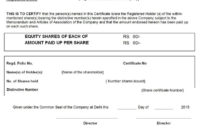 Professional Share Certificate Template Companies House