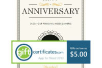 Simple Anniversary Gift Certificate Template Free
