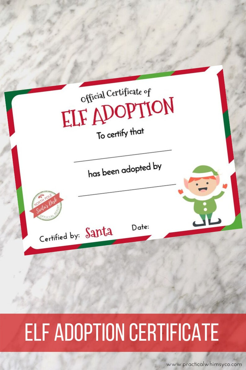 Simple Elf Adoption Certificate Free Printable