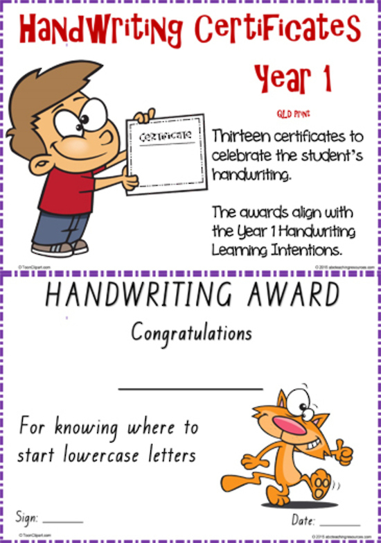 Simple Handwriting Award Certificate Printable