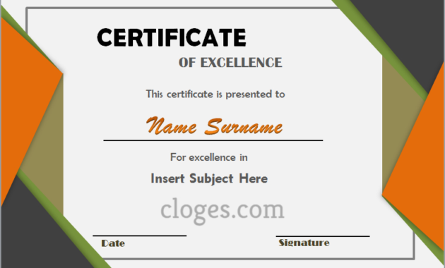 Top Certificate Of Excellence Template Word