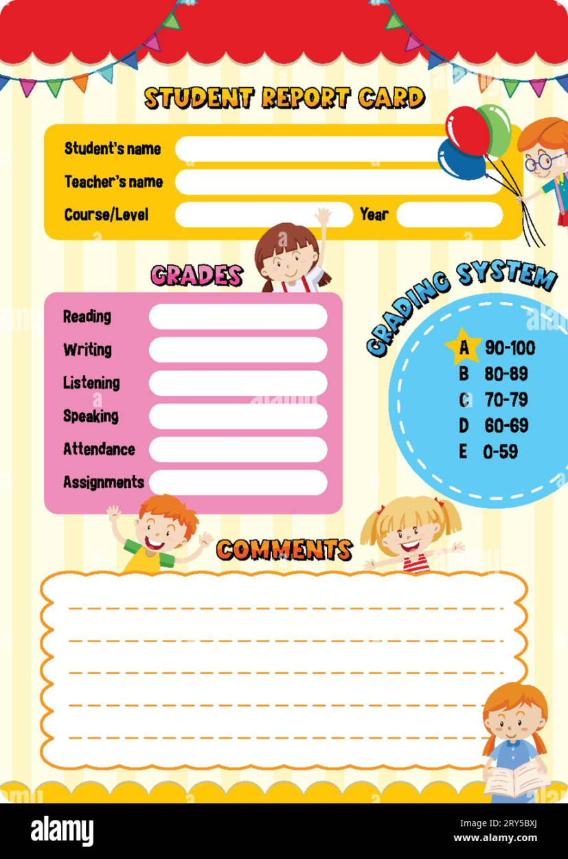 A vector illustration template for student report cards with a