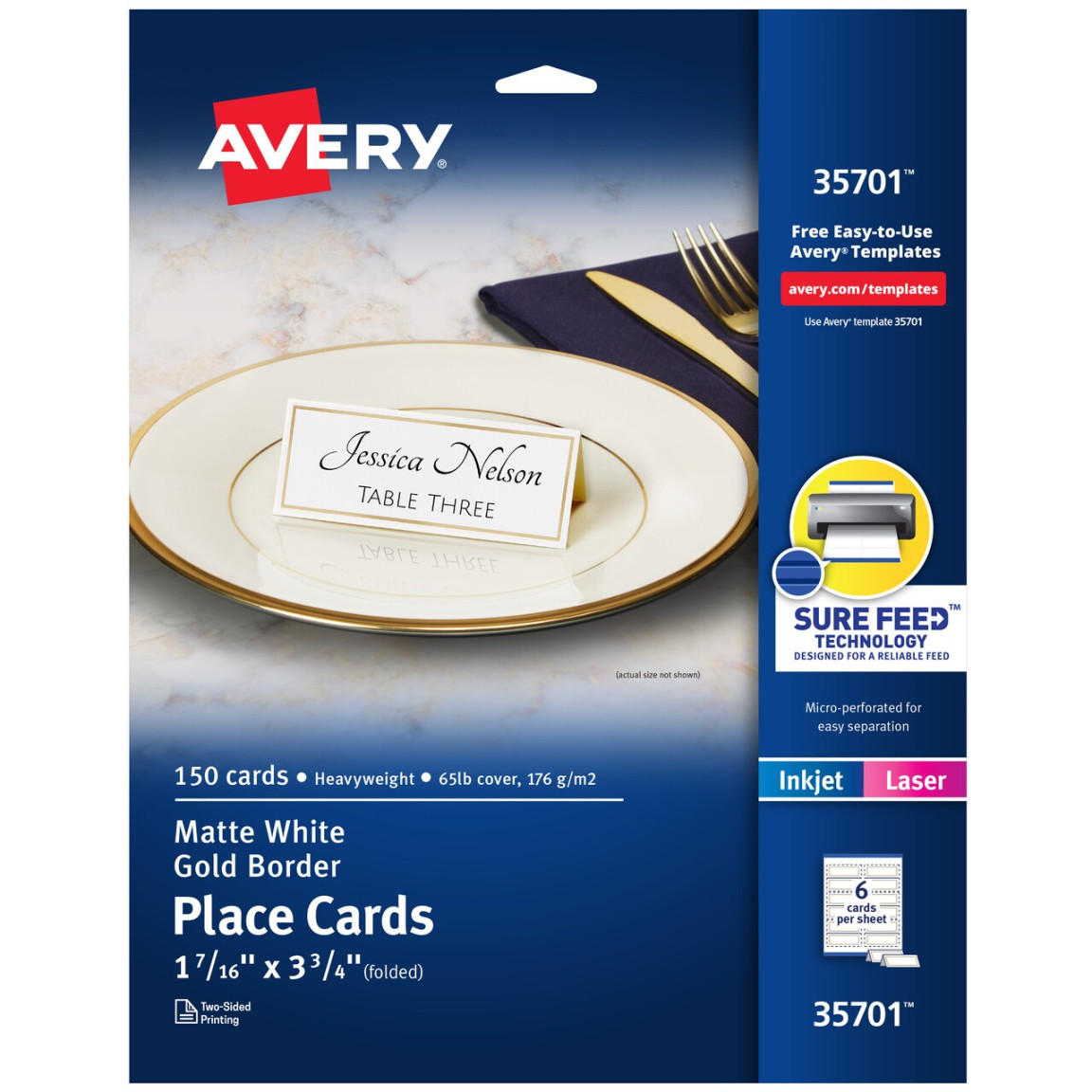 Avery Printable Place Cards with Sure Feed Technology, -/6" x