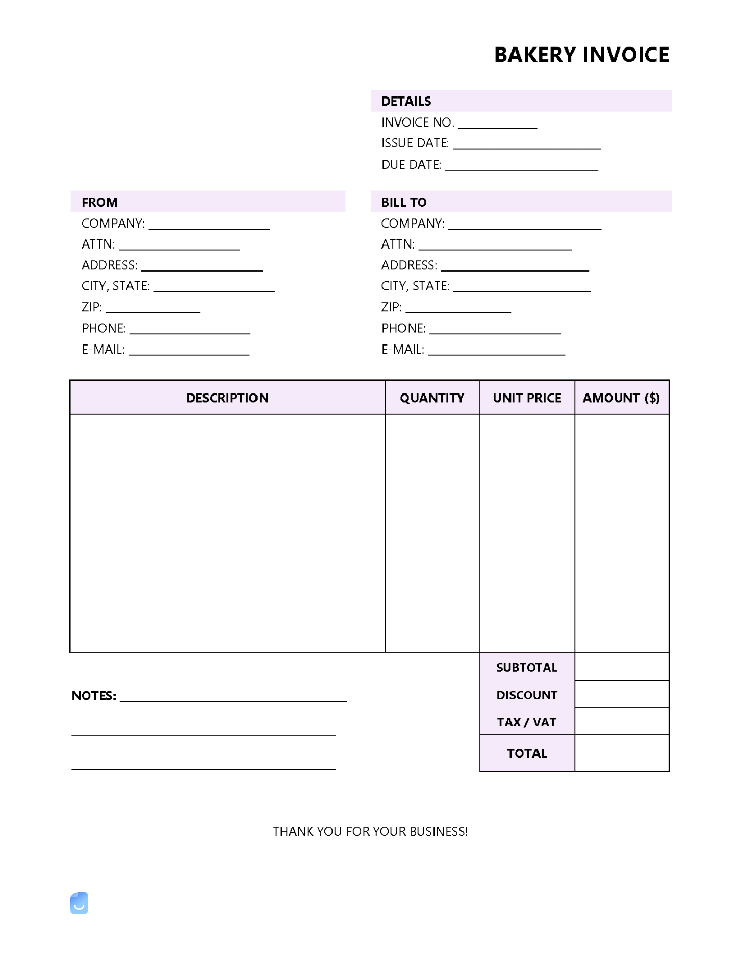 Bakery Invoice Template  Invoice Maker