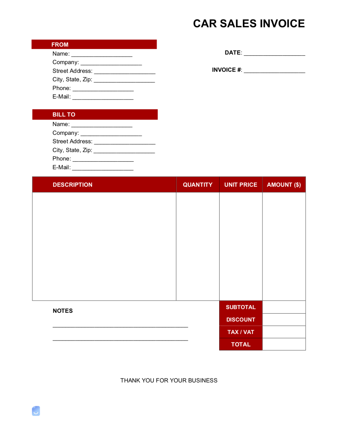 Car Sales Invoice Template  Invoice Maker