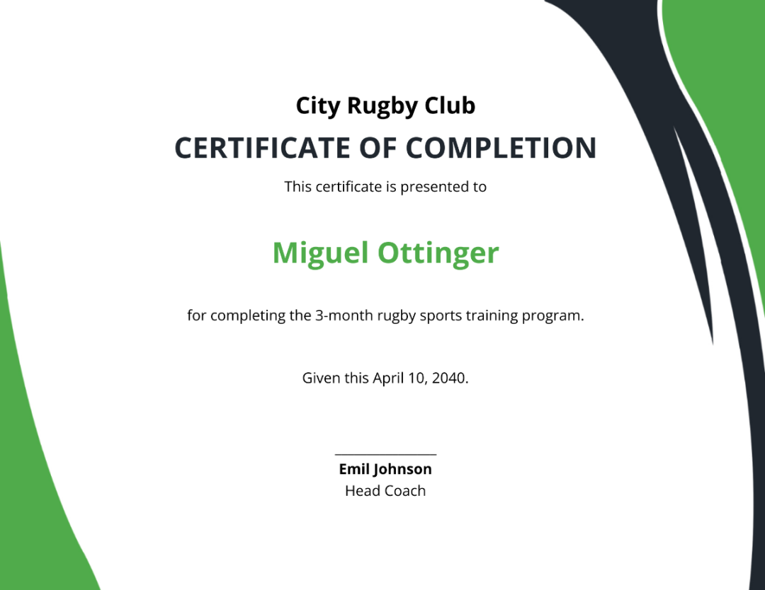 Certificate of Rugby Completion Template - Edit Online & Download