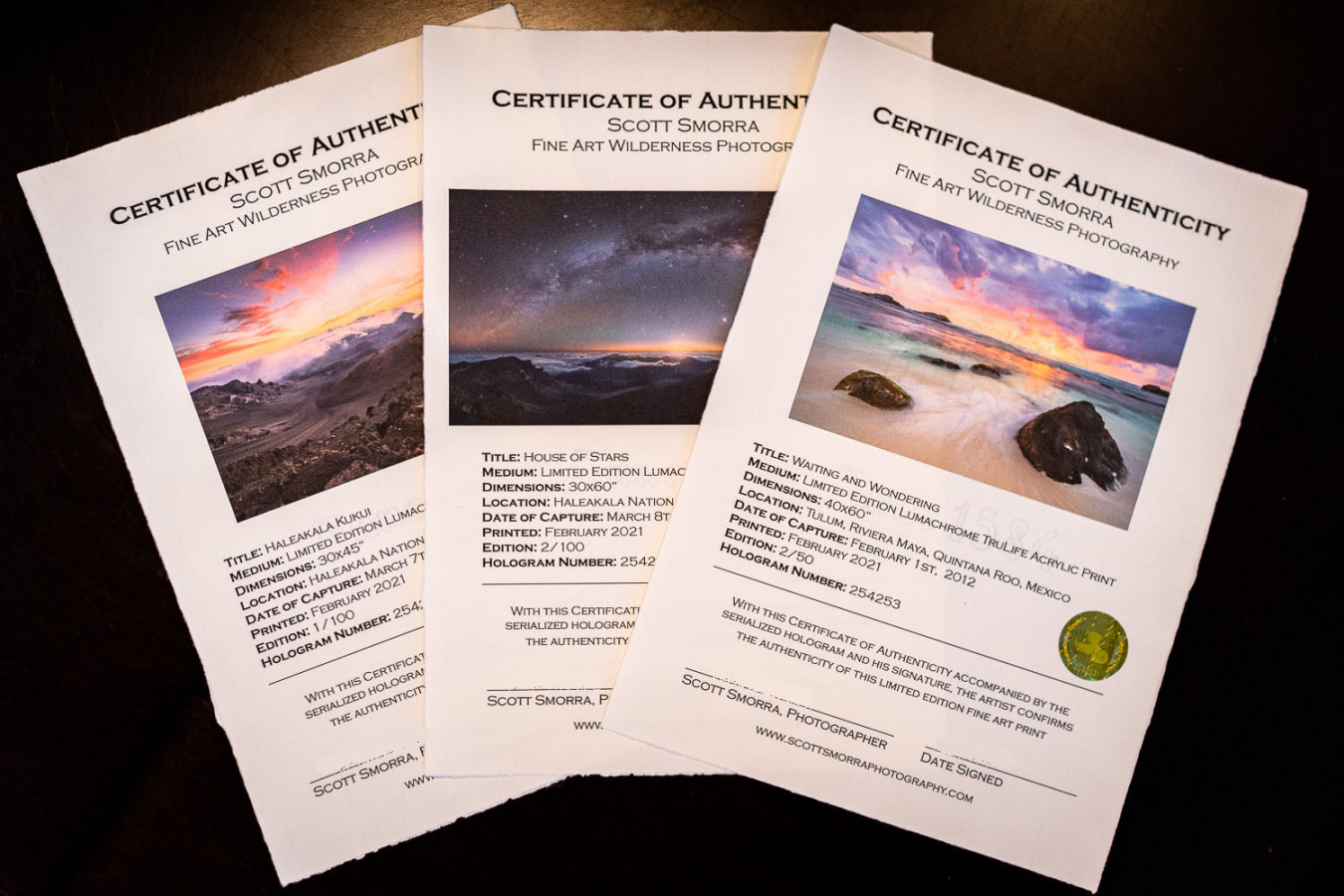 Certificates of Authenticity for Fine Art Photography  Scott Smorra