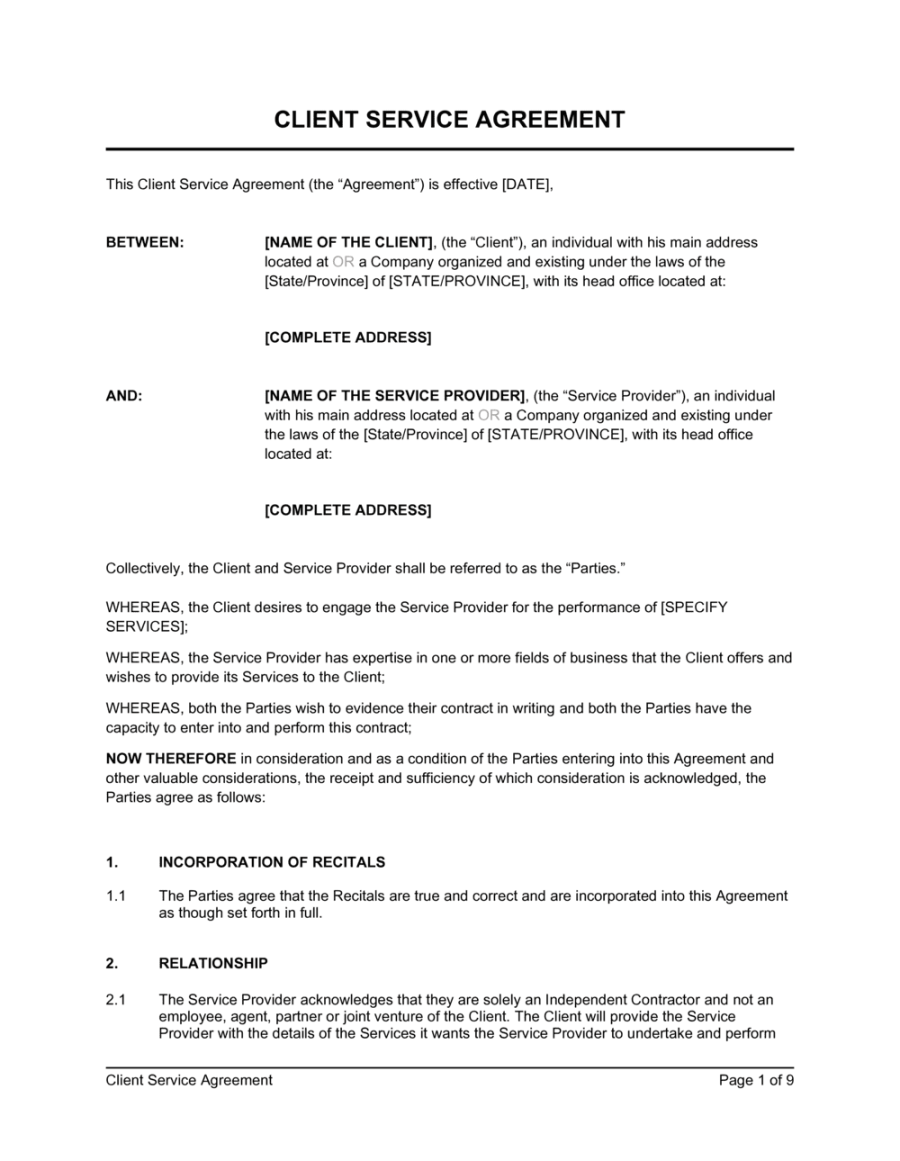 Client Service Agreement Template  [Download