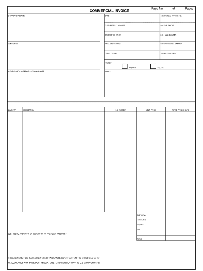 Commercial Invoice Template - Fill Online, Printable, Fillable