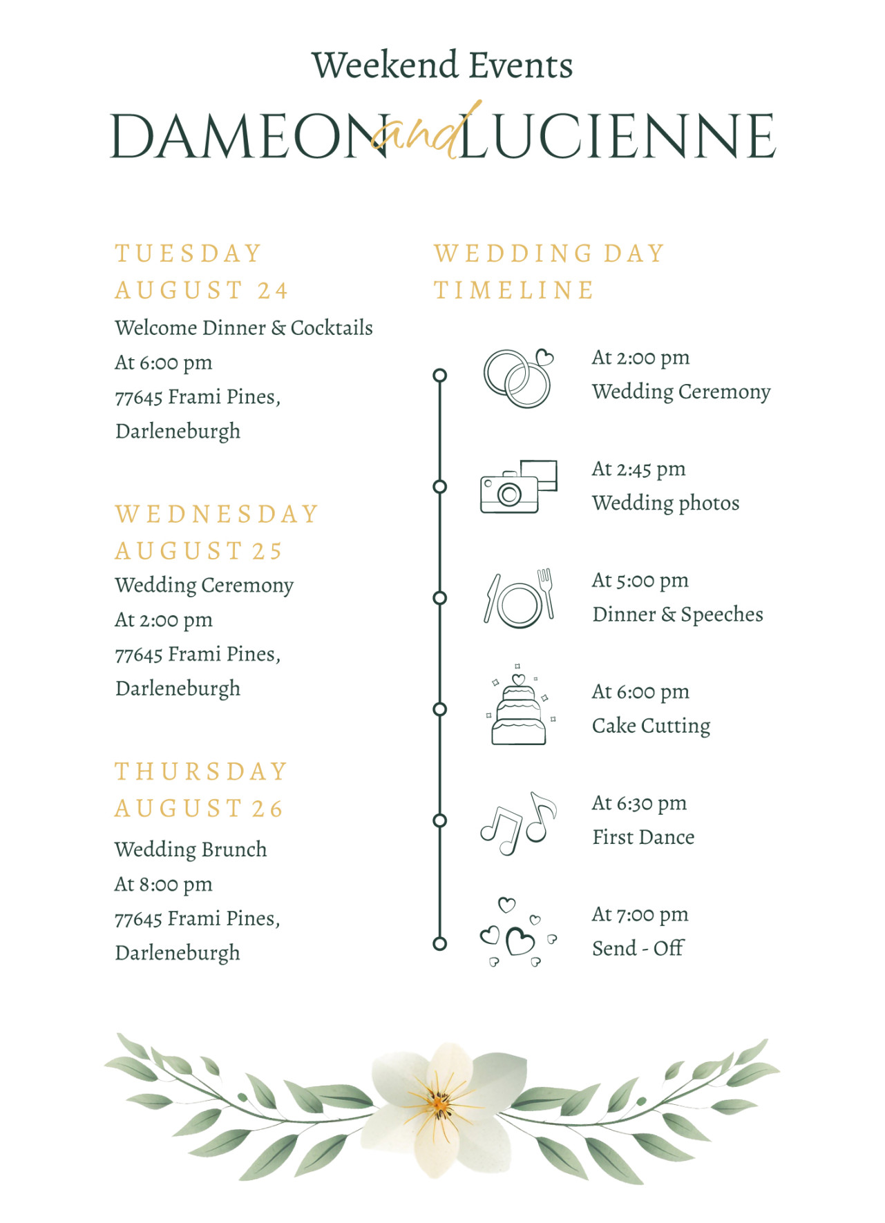 Day of Wedding Itinerary Free Google Docs Template - gdoc