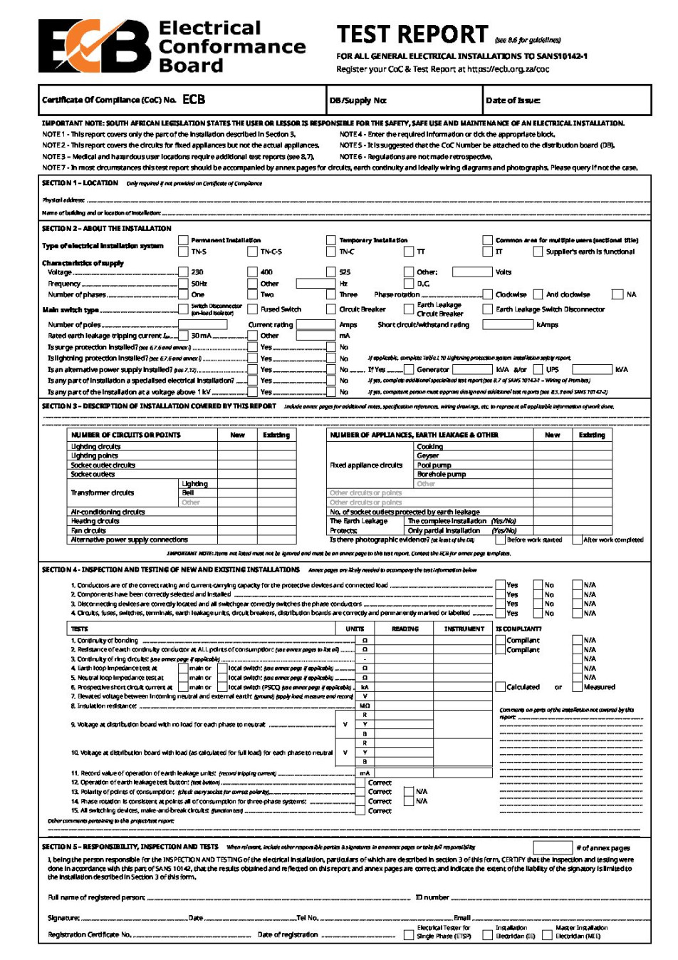 DOWNLOADS FOR ELECTRICIAL COCs - Electrical Conformance Board