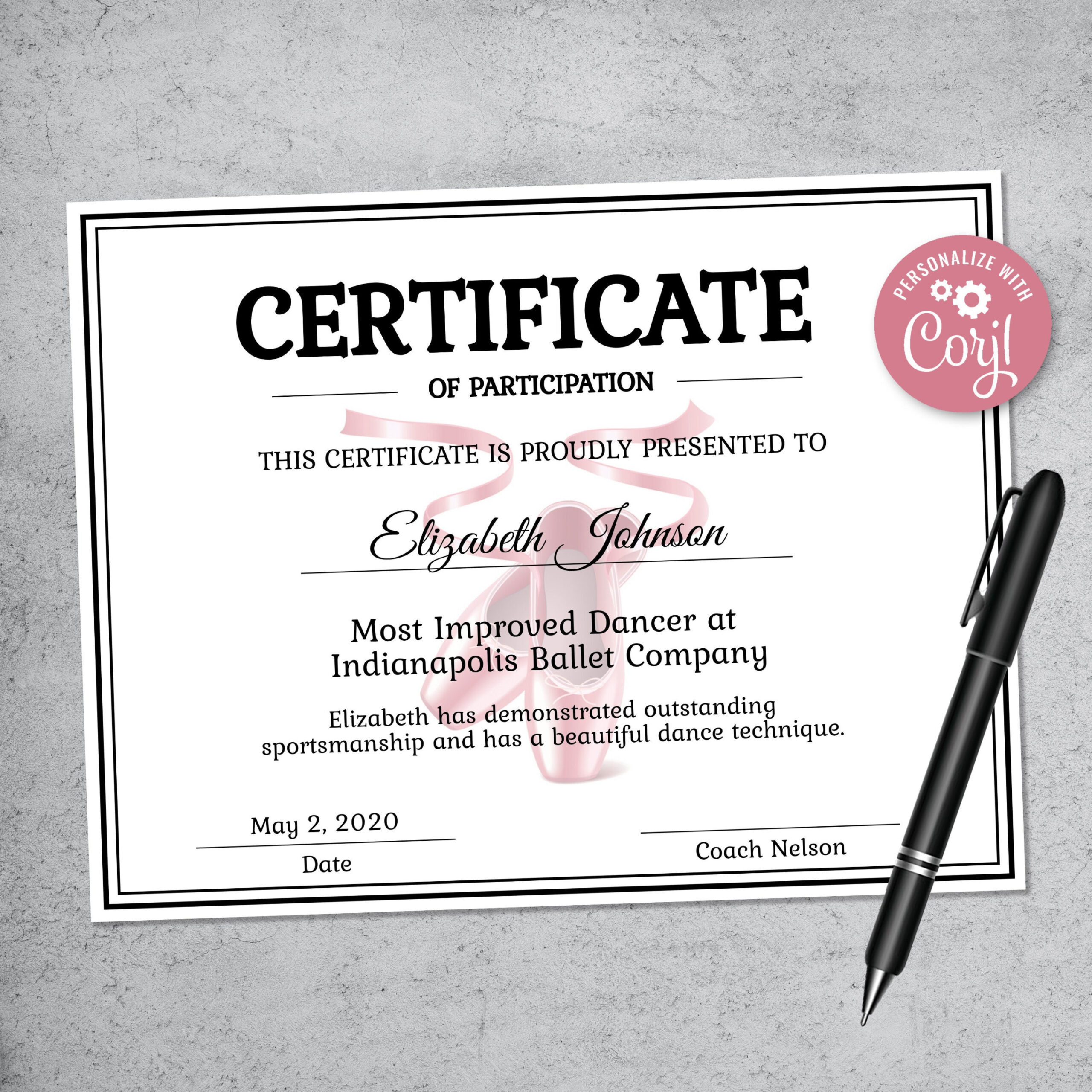 Editable Ballet Certificate Template Instant Download Dance