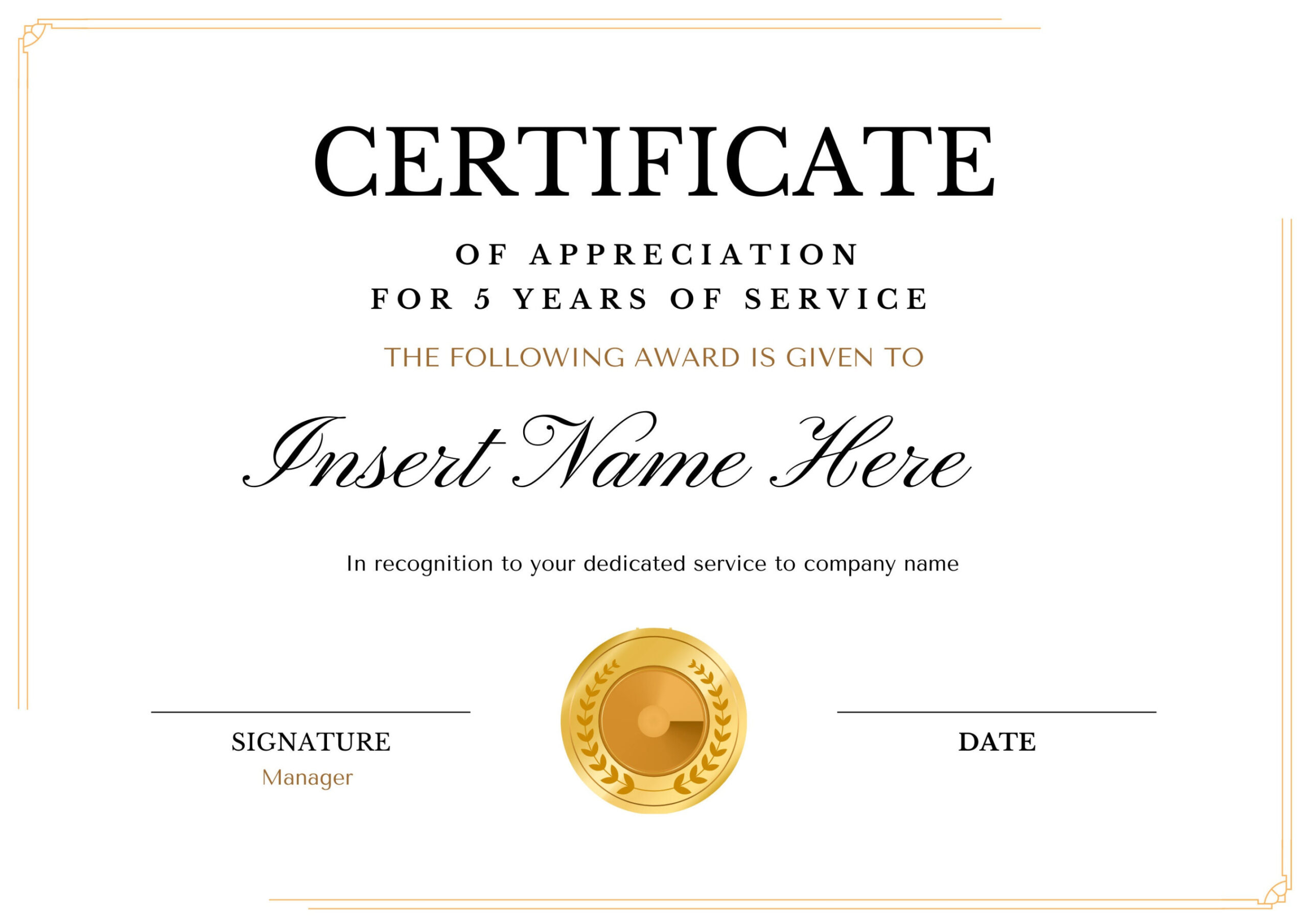 Editable Certificate Years of Service, Elegant Company Award