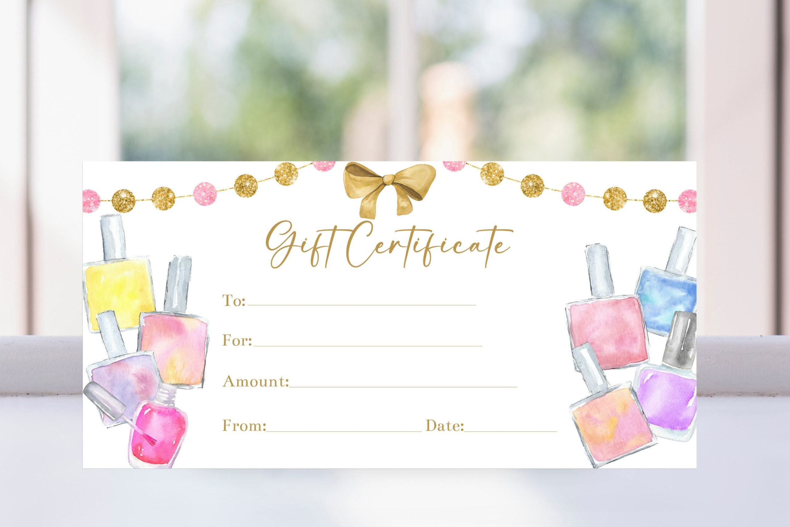 Editable Manicure Gift Certificate Voucher Template, Pink and Gold