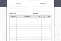 Blank Estimate Form Template