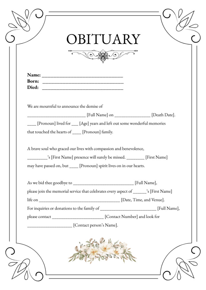 Fill In The Blank Obituary Template - Edit Online & Download