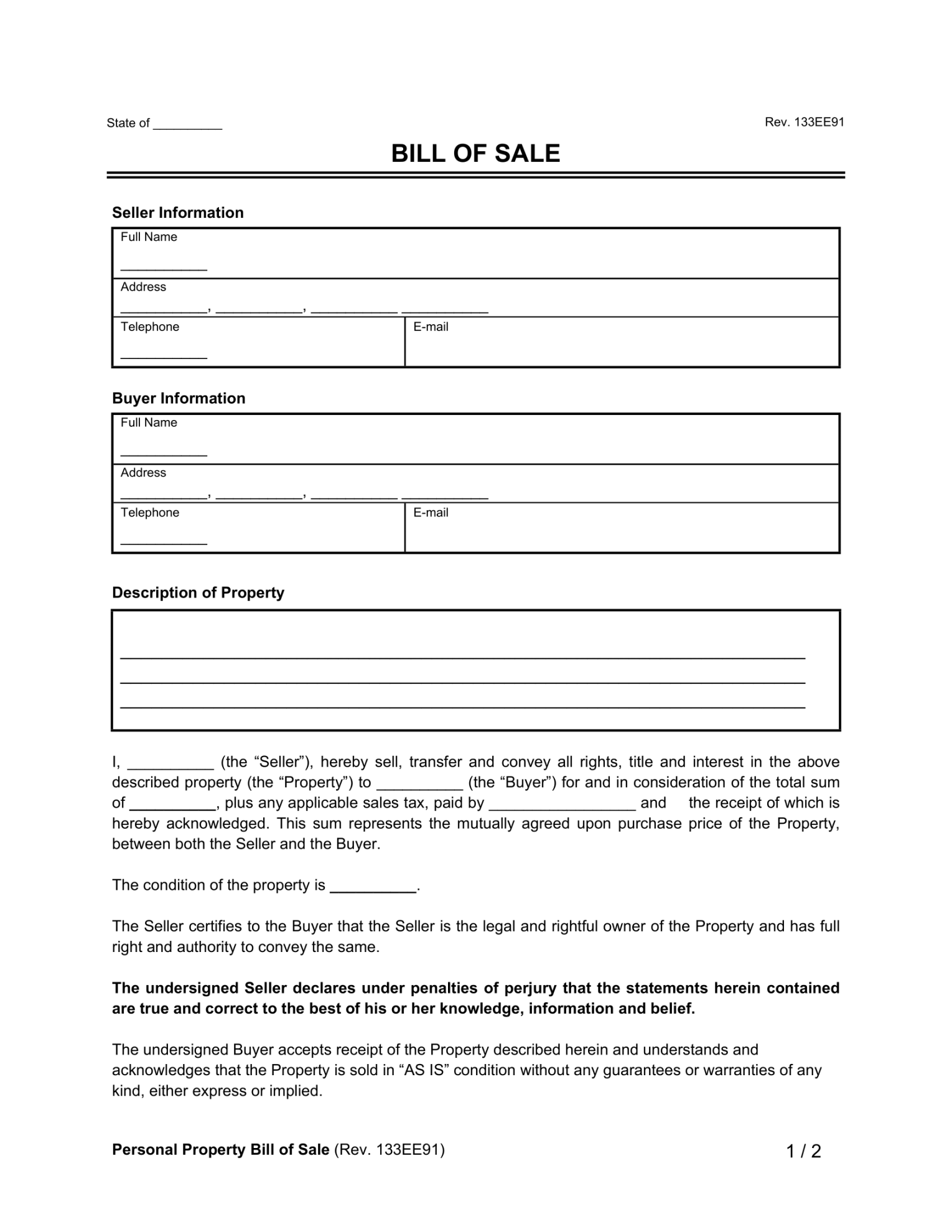 Free Bill of Sale Forms ()  PDF & Word