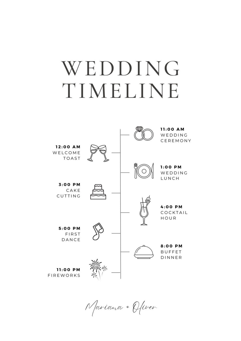 Free custom printable wedding timeline planner templates  Canva