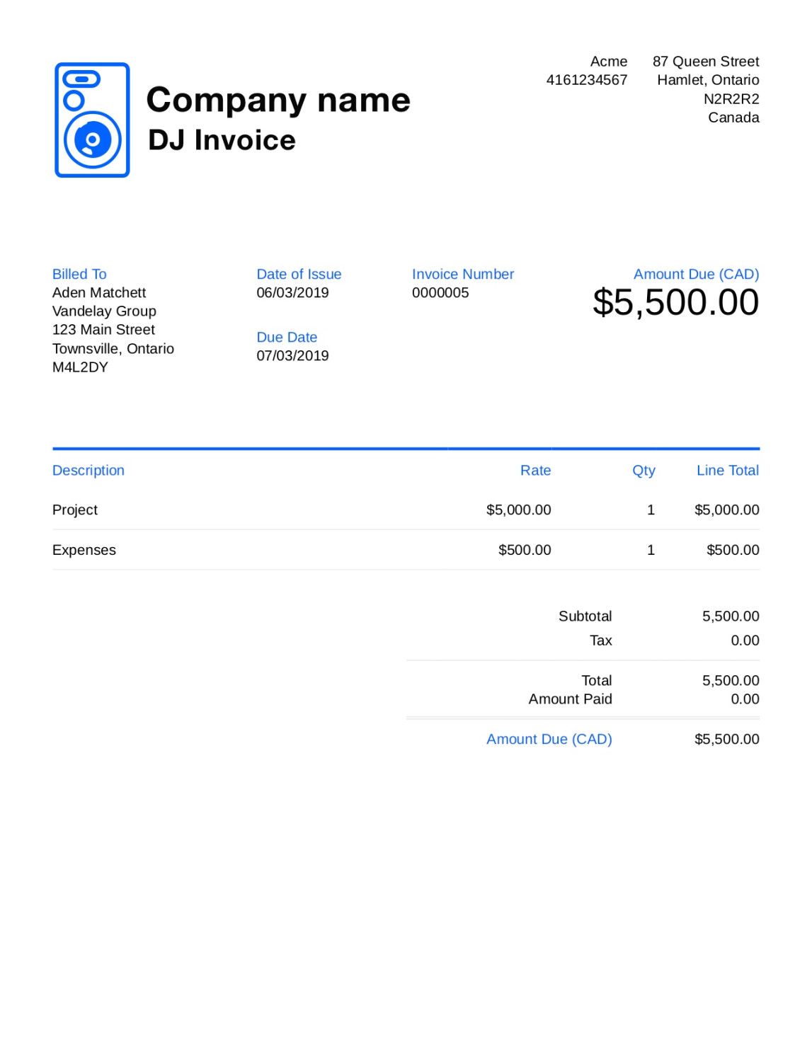 Free Dj Invoice Template