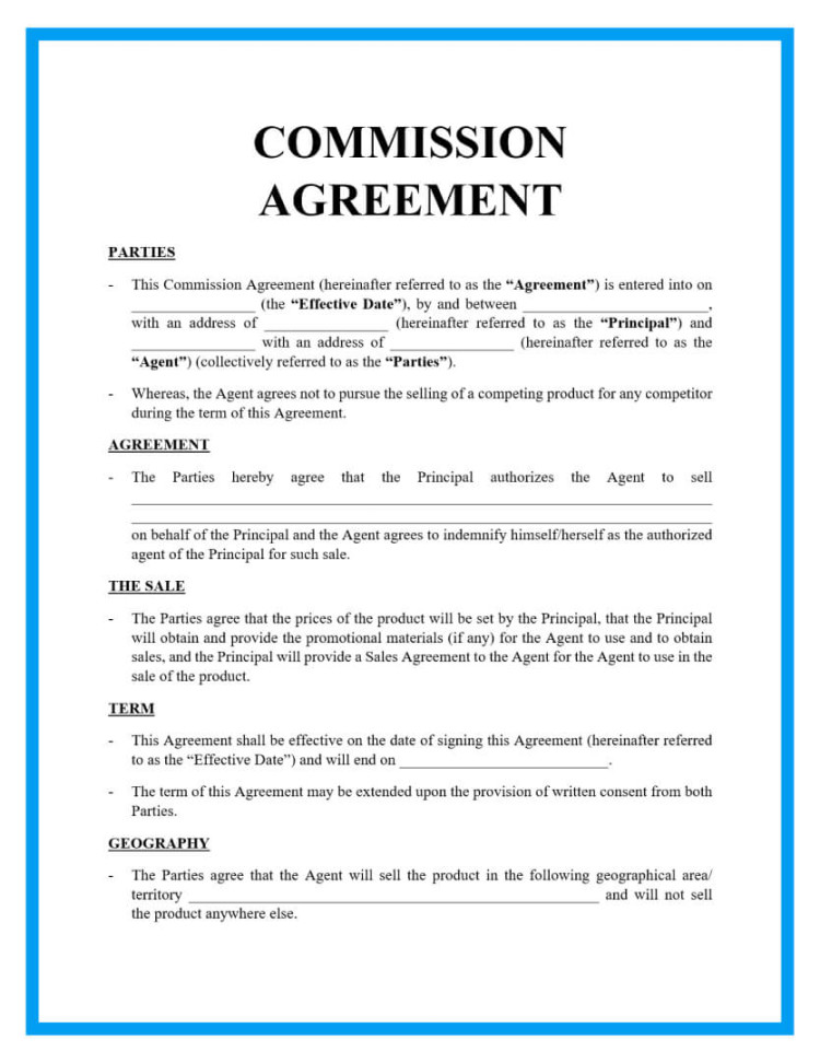 Free Downloadable Commission Agreement Template