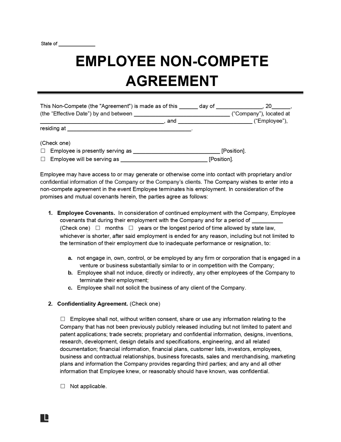 Free Employee Non-Compete Agreement Template  PDF & Word