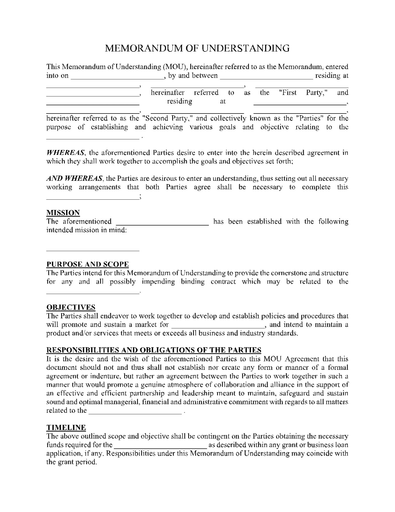 Free Memorandum of Agreement Template ( Updated)