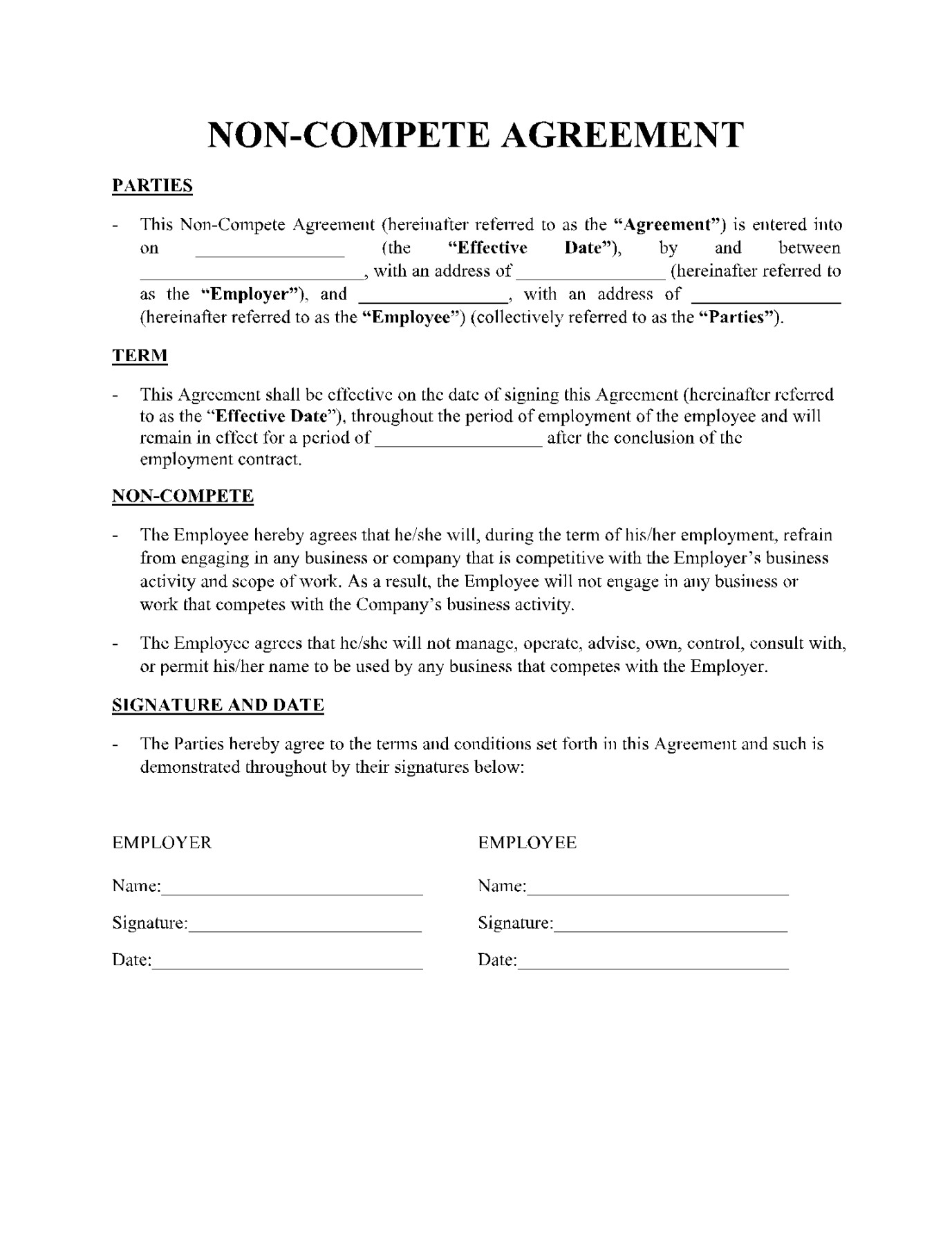 Free Non-Compete Agreement Template in  - CocoSign