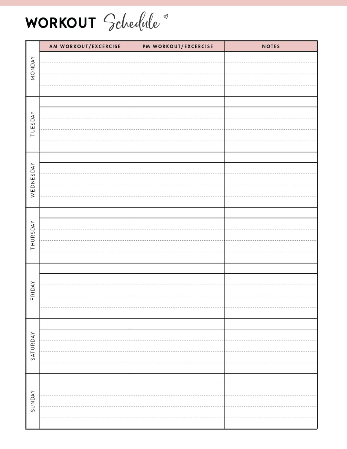 Free Printable Exercise Schedule Template - World of Printables