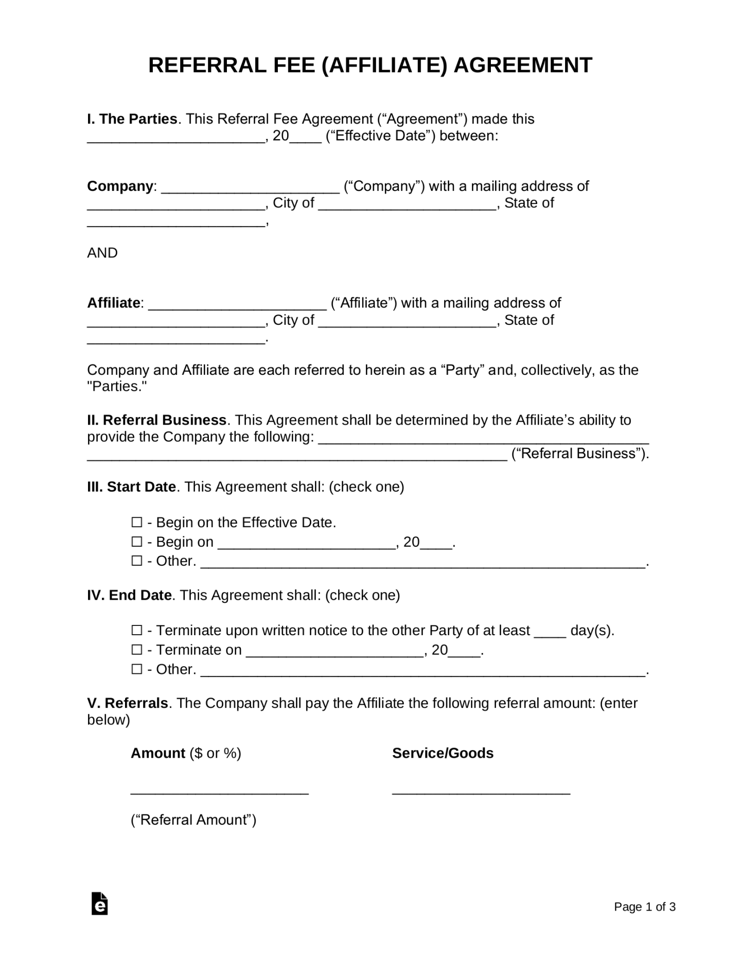 Free Referral Fee Agreement Templates () - PDF  Word – eForms