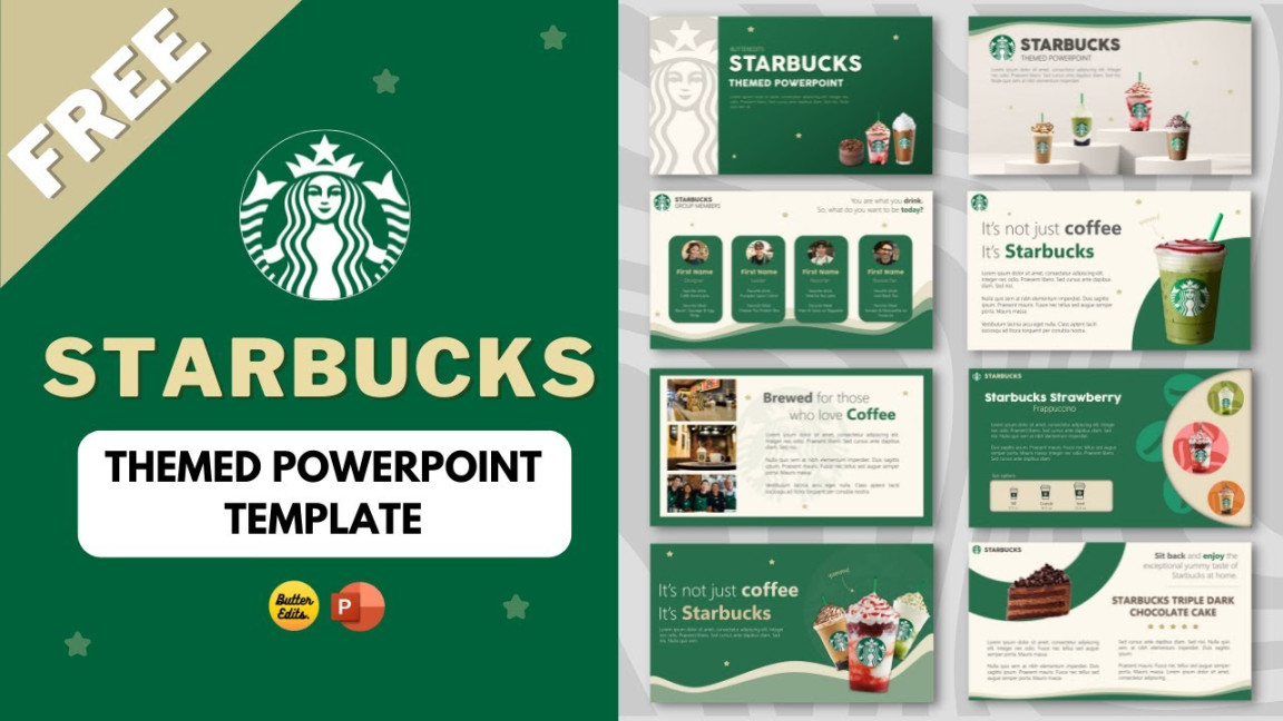 FREE‼️ Starbucks Themed PowerPoint Template  Animated PowerPoint Template   Academic Presentation