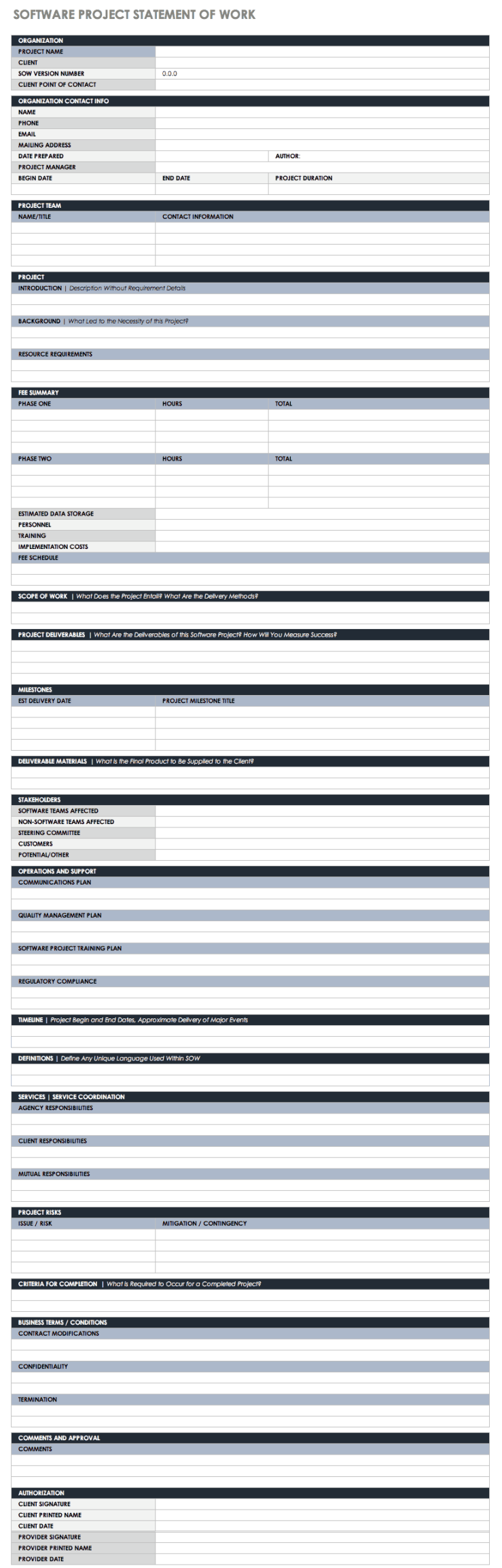 Free Statement of Work Templates Smartsheet