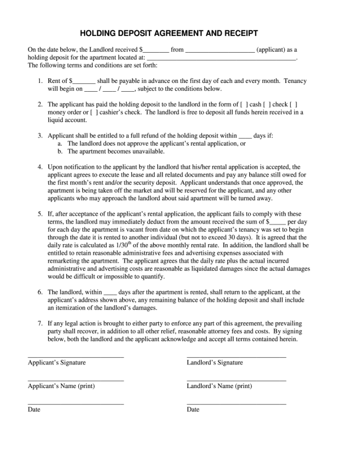 Holding Deposit Agreement - Fill Online, Printable, Fillable