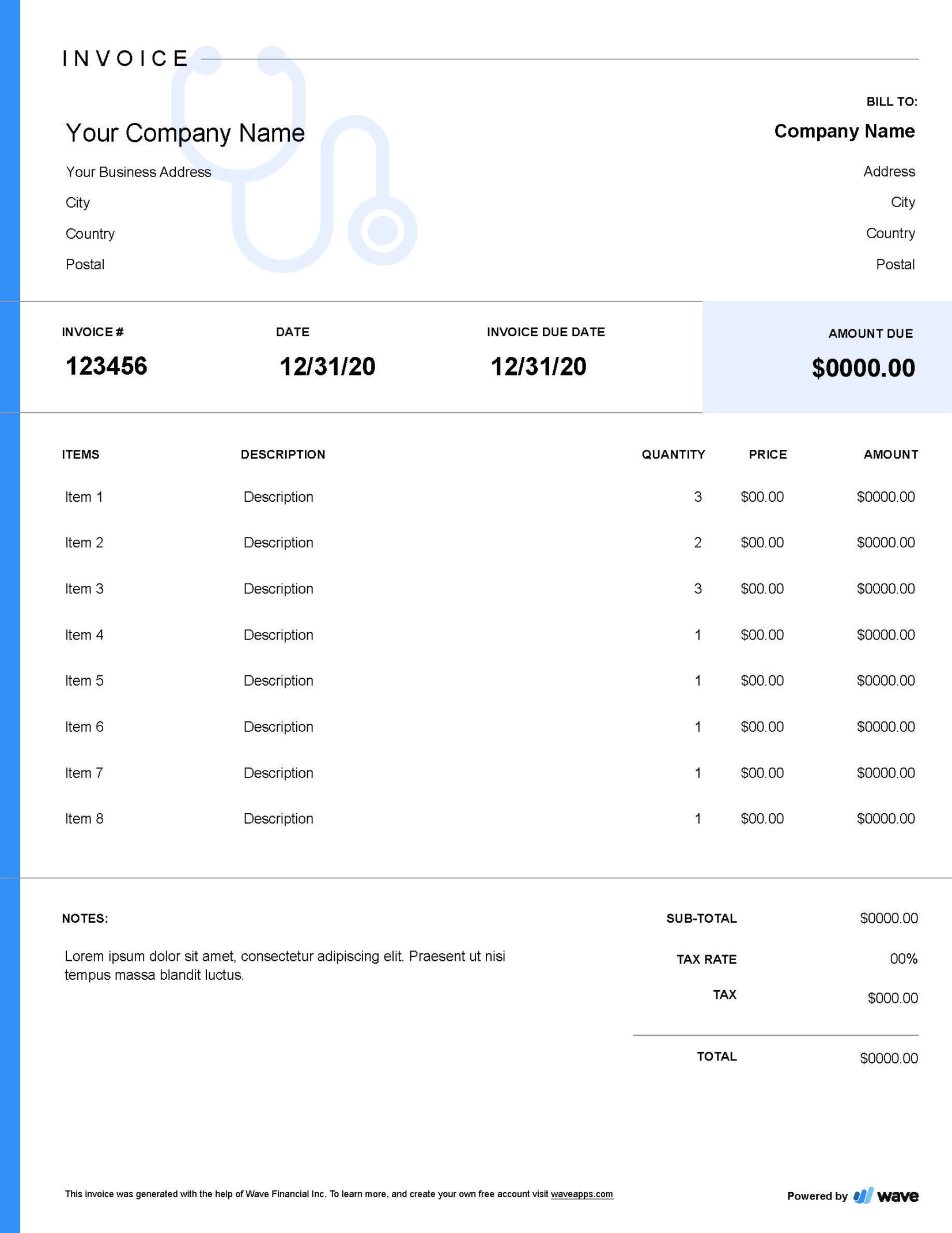 Home Health Care Invoice Template - Wave Financial