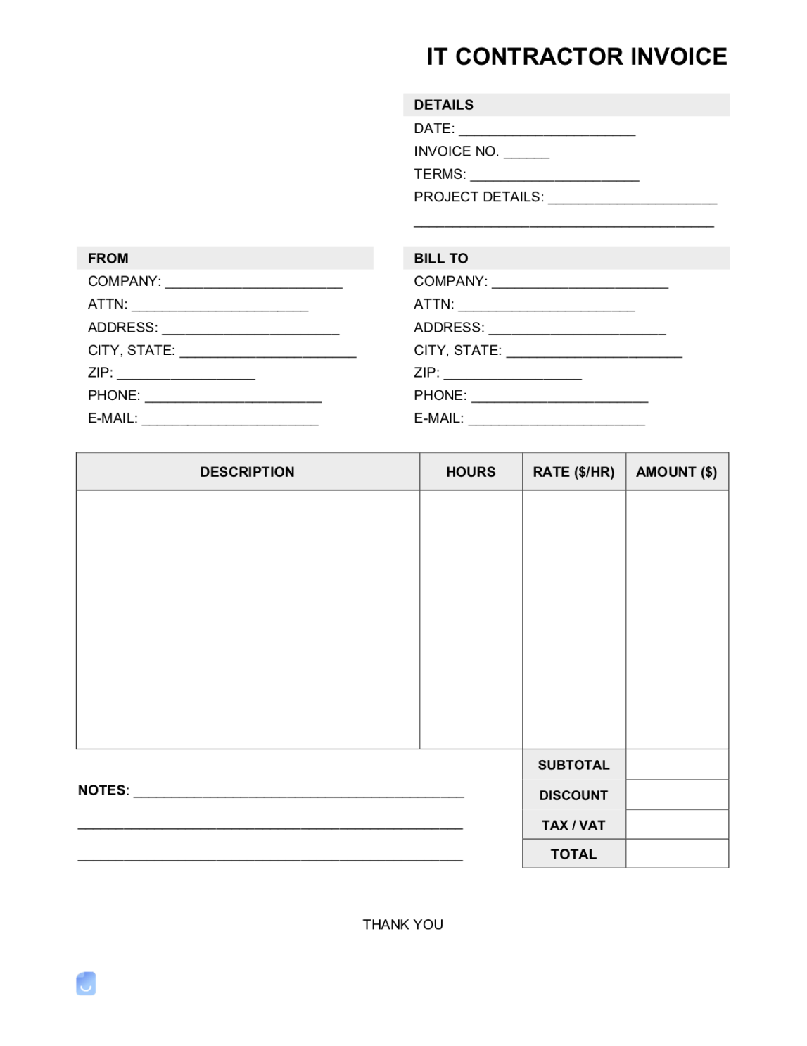 Independent Contractor () Invoice Template  Invoice Maker