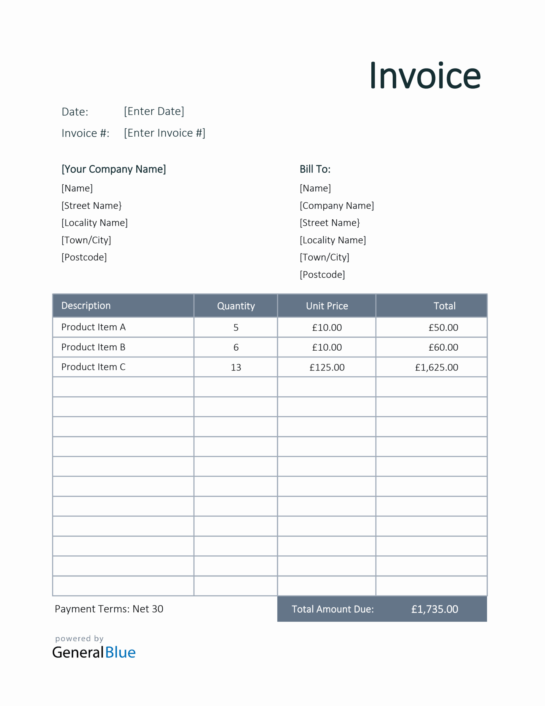 Invoice Template for U.K