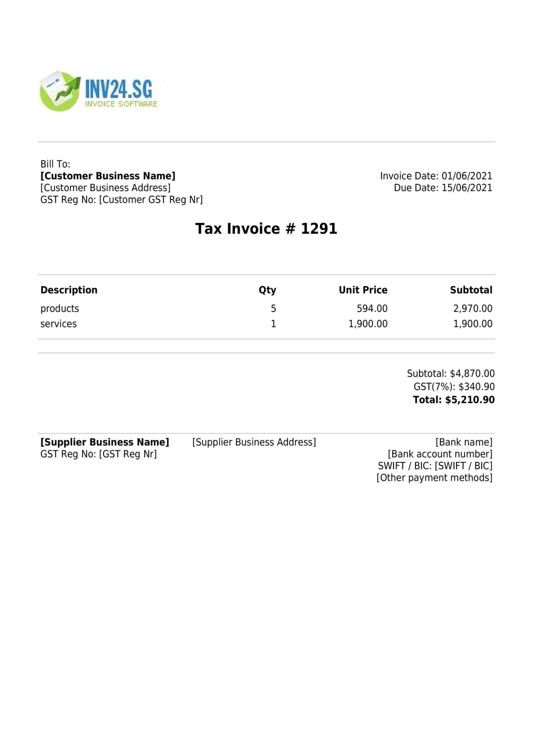 Invoice Template Singapore (Pdf)