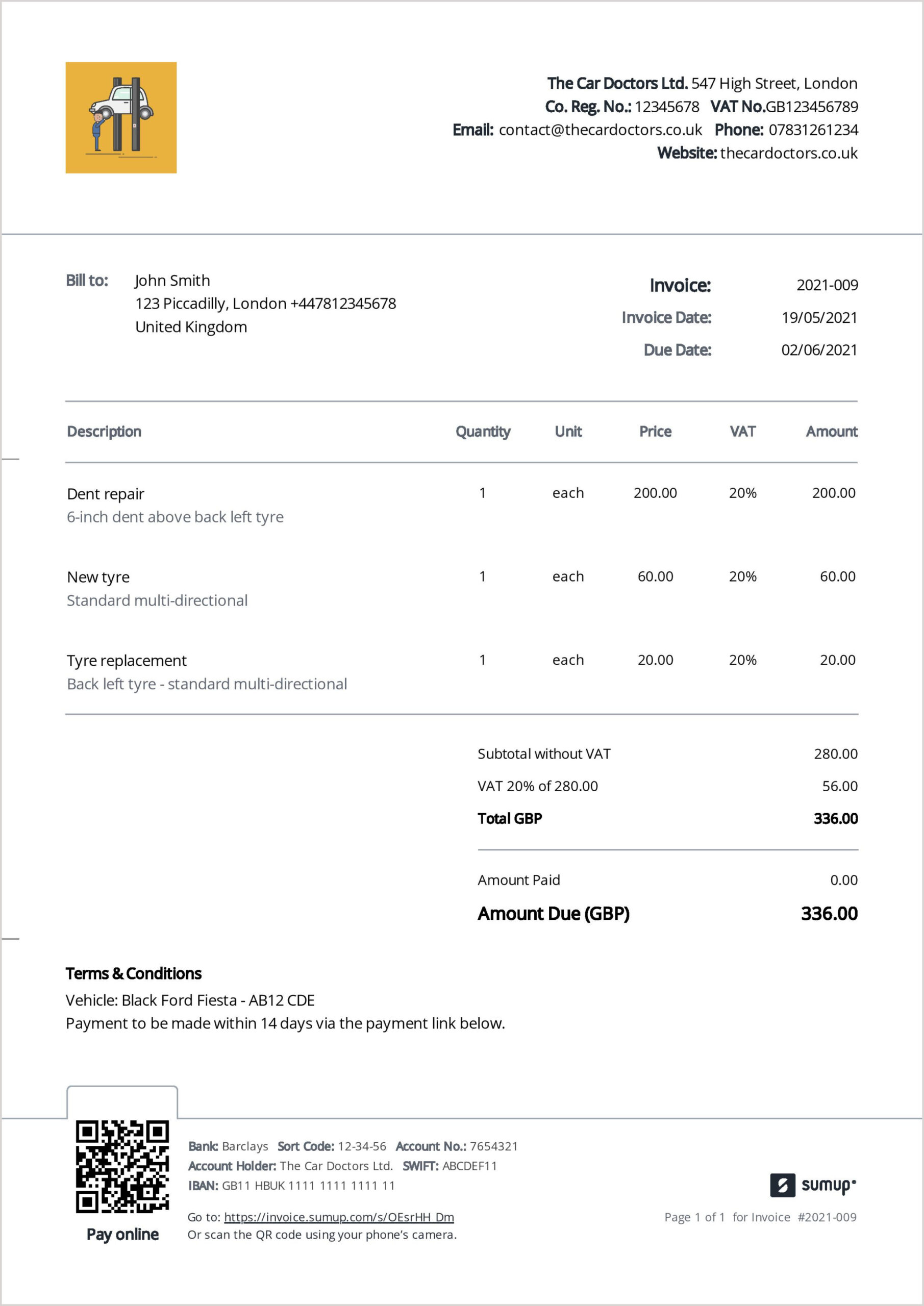 Invoice templates for auto garages  SumUp Invoices