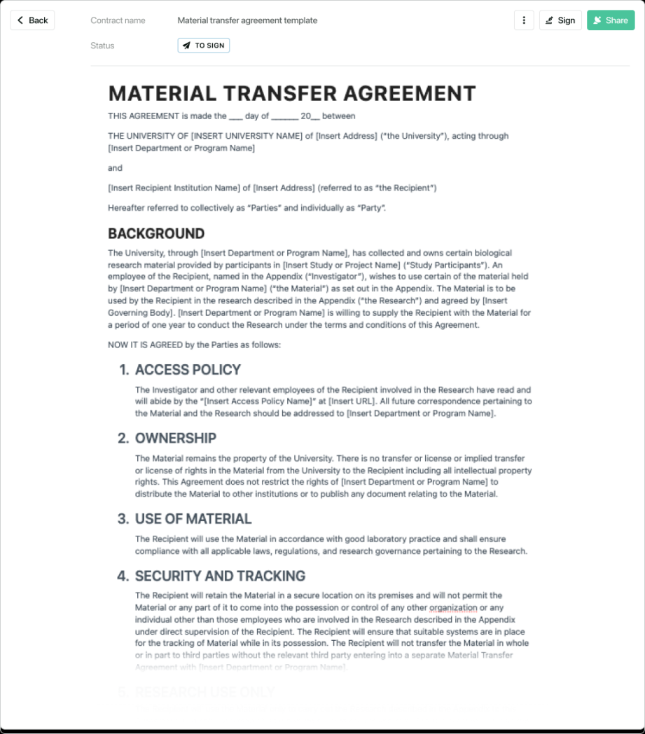 Material transfer agreement template - free to use